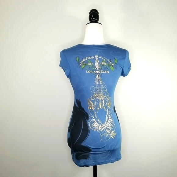 Christian Audigier Women's Black Panther and Bird of Paradise T-Shirt Size M - Picture 5 of 8